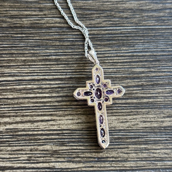 Sterling Silver Amethyst Cross Pendant Necklace - Picture 3 of 5